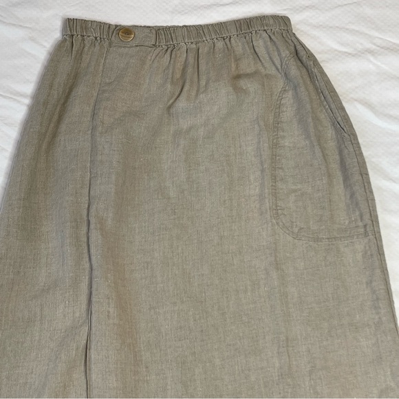 Flax Light Brown Linen Maxi Skirt | Elastic Waist | High Slit | EUC | Medium - Picture 5 of 8